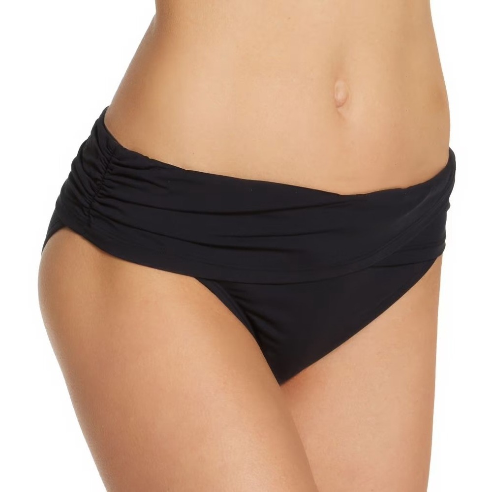 NWT Bleu Rod Beattie Bikini Bottoms Women Black 4 High Waist Draped RBKK00511